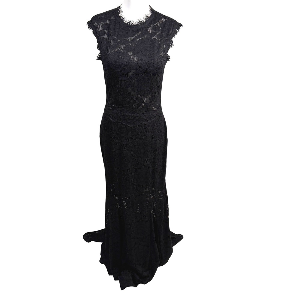 Betsy & Adam Lace Gown Women 12 Black Excellent Open Back Mermaid‎ Formal Dress